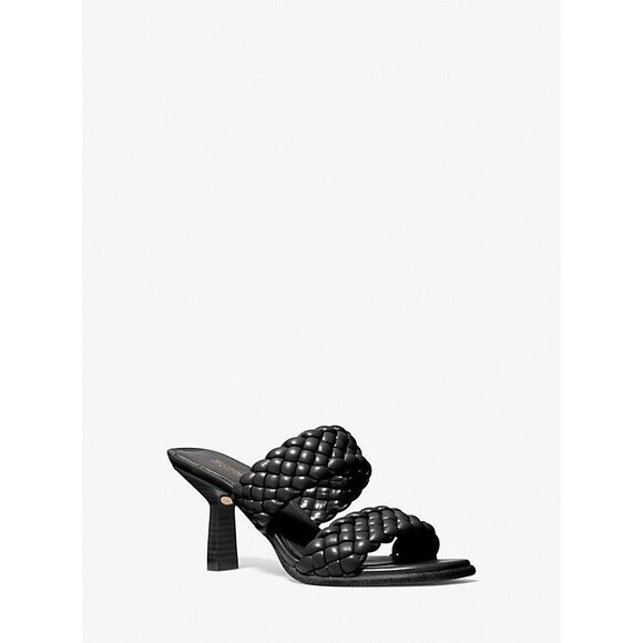 Michael Kors Amelia Mule Black Leather Sandal Heel SZ 9M Summer Resort Chic Cute - Picture 11 of 13